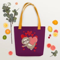 Image 1 of Hanging On To Heart Sloth Tote Bag