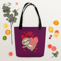 Image 3 of Hanging On To Heart Sloth Tote Bag