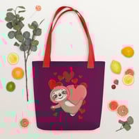 Image 2 of Hanging On To Heart Sloth Tote Bag
