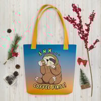 Image 3 of Sloth Shh Coffee First Tote bag