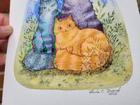 Image 2 of Cat Trio Ink and Watercolor Painting
