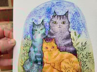 Image 3 of Cat Trio Ink and Watercolor Painting