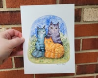 Image 4 of Cat Trio Ink and Watercolor Painting