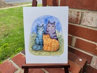 Image 5 of Cat Trio Ink and Watercolor Painting