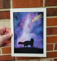 Image 1 of Stargazing Cat Original Watercolor Painting