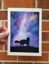 Image 3 of Stargazing Cat Original Watercolor Painting