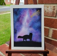 Image 2 of Stargazing Cat Original Watercolor Painting