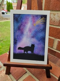 Image 5 of Stargazing Cat Original Watercolor Painting