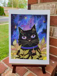 Image 1 of Celestial Cat Watercolor and Gouache Painting