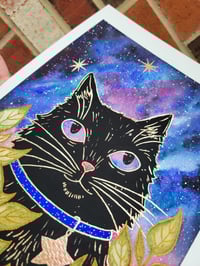 Image 2 of Celestial Cat Watercolor and Gouache Painting