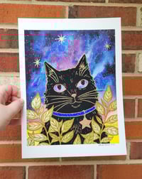 Image 3 of Celestial Cat Watercolor and Gouache Painting