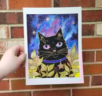 Image 4 of Celestial Cat Watercolor and Gouache Painting