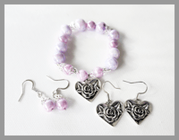 Image 1 of NEW!!! Pink Beauty Bracelet/Pink Beauty Earrings/Silver Rose Earrings for Kids Teens Girls