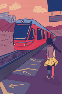 A Train Arrives Postcard - Illustration (4"x 6")
