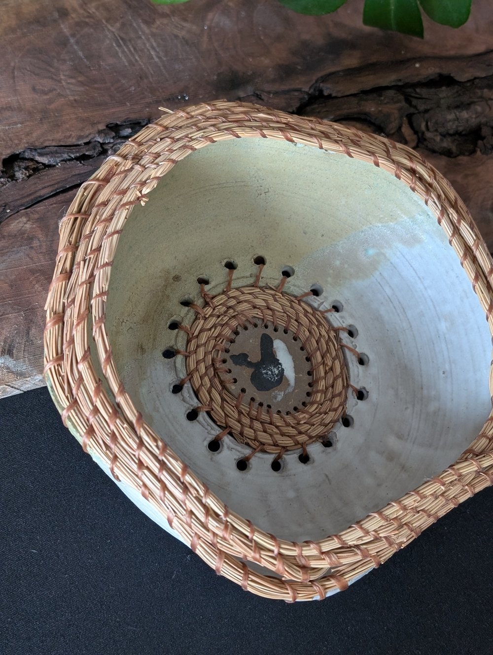 Large Ceramic Pine Bowl - Green