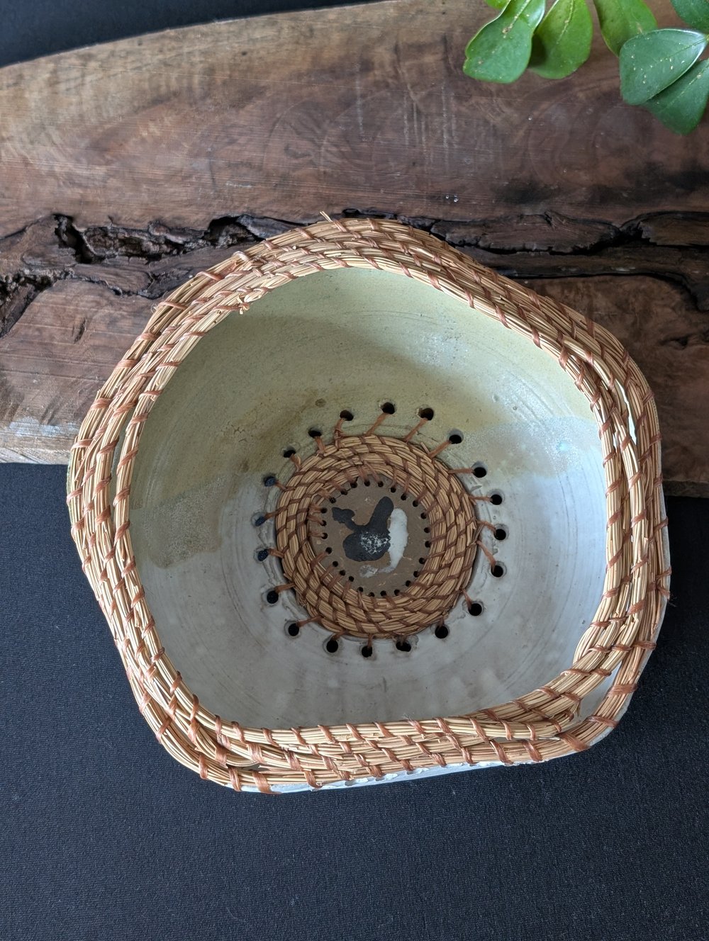 Large Ceramic Pine Bowl - Green