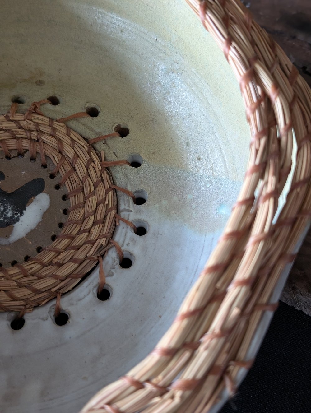 Large Ceramic Pine Bowl - Green