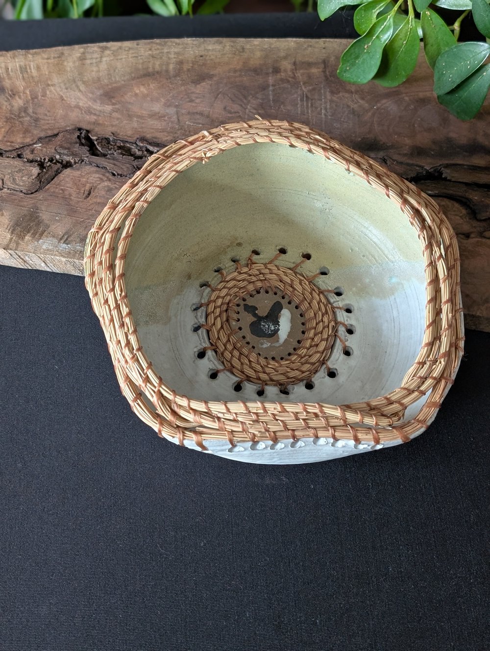 Large Ceramic Pine Bowl - Green