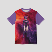 Image 1 of Purple Futuristic Robot with Space-Themed Design Womens Short Sleeve T-shirt