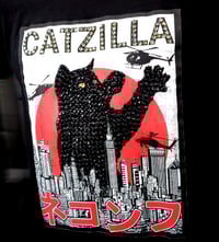 Image 3 of Child size Catzilla T shirt 2, custom rhinestone cat (size XS)