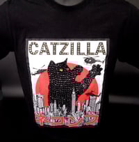 Image 8 of Child size Catzilla T shirt 2, custom rhinestone cat (size XS)