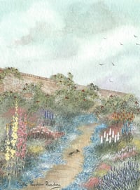 Image 2 of Garden and Hollyhocks 3539 - Open Edition Print - Miniature.
