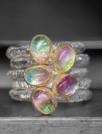 Image 4 of Recycled silver and 9ct ring with bi coloured tourmaline