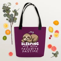 Image 1 of Sleeping Is My Favorite Pastime Sloth Tote Bag
