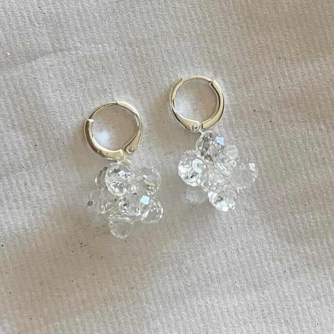 crystal ball silver huggie hoop earrings