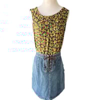 Image 2 of Women's Denim Skirt, Vintage 90's knee length, lace up front w-hidden button closure SZ 6/8