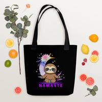Image 1 of Sloth Moon Flowers Yoga Namaste Tote Bag