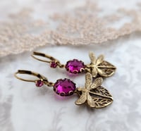 Image 2 of Dragonfly Earrings with Pink Austrian Crystal and Vintage-Style Filigree Handcrafted by Eras Jewelry