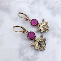 Image 5 of Dragonfly Earrings with Pink Austrian Crystal and Vintage-Style Filigree Handcrafted by Eras Jewelry