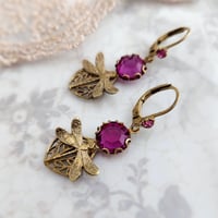 Image 6 of Dragonfly Earrings with Pink Austrian Crystal and Vintage-Style Filigree Handcrafted by Eras Jewelry