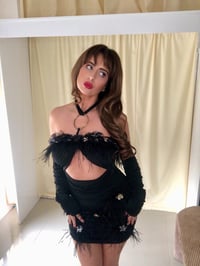 Image 1 of Black Sequin Star Feather Dress