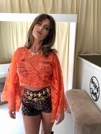 Image 1 of Orange Sequin Wing Sleeve Top