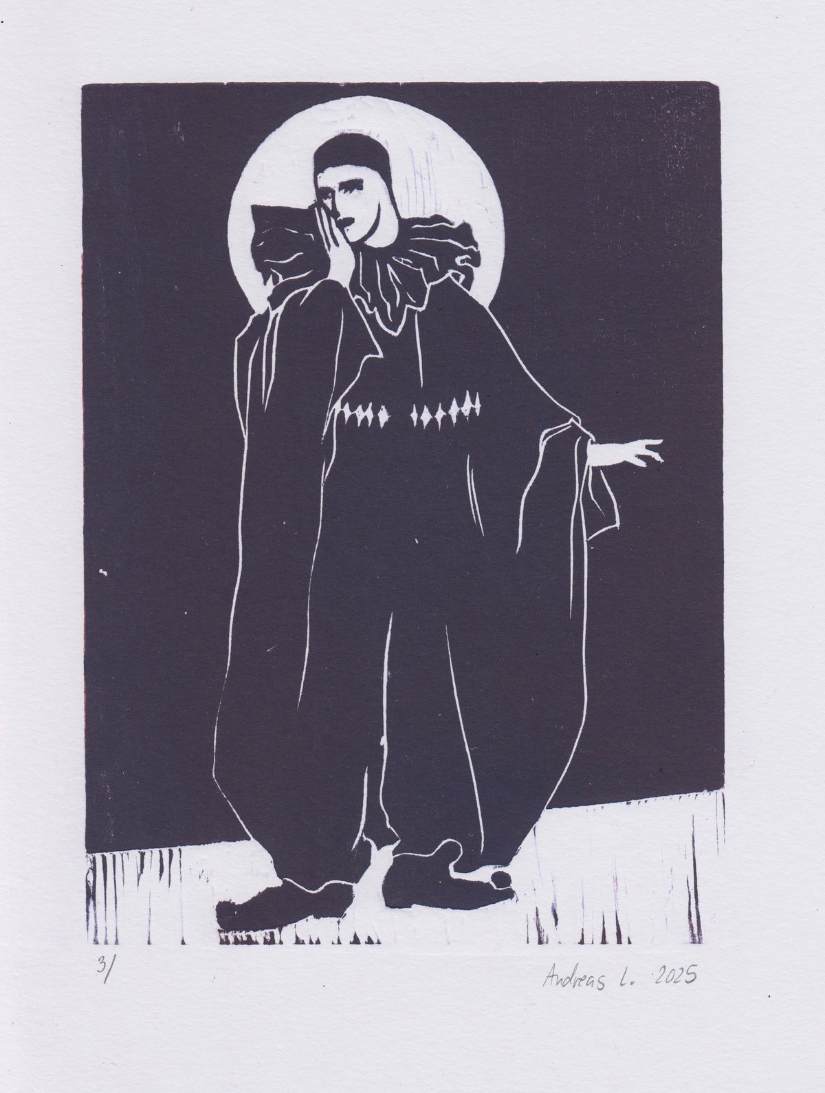 Image of Pierrot cries at the state of the world (and he is trans) - woodcut
