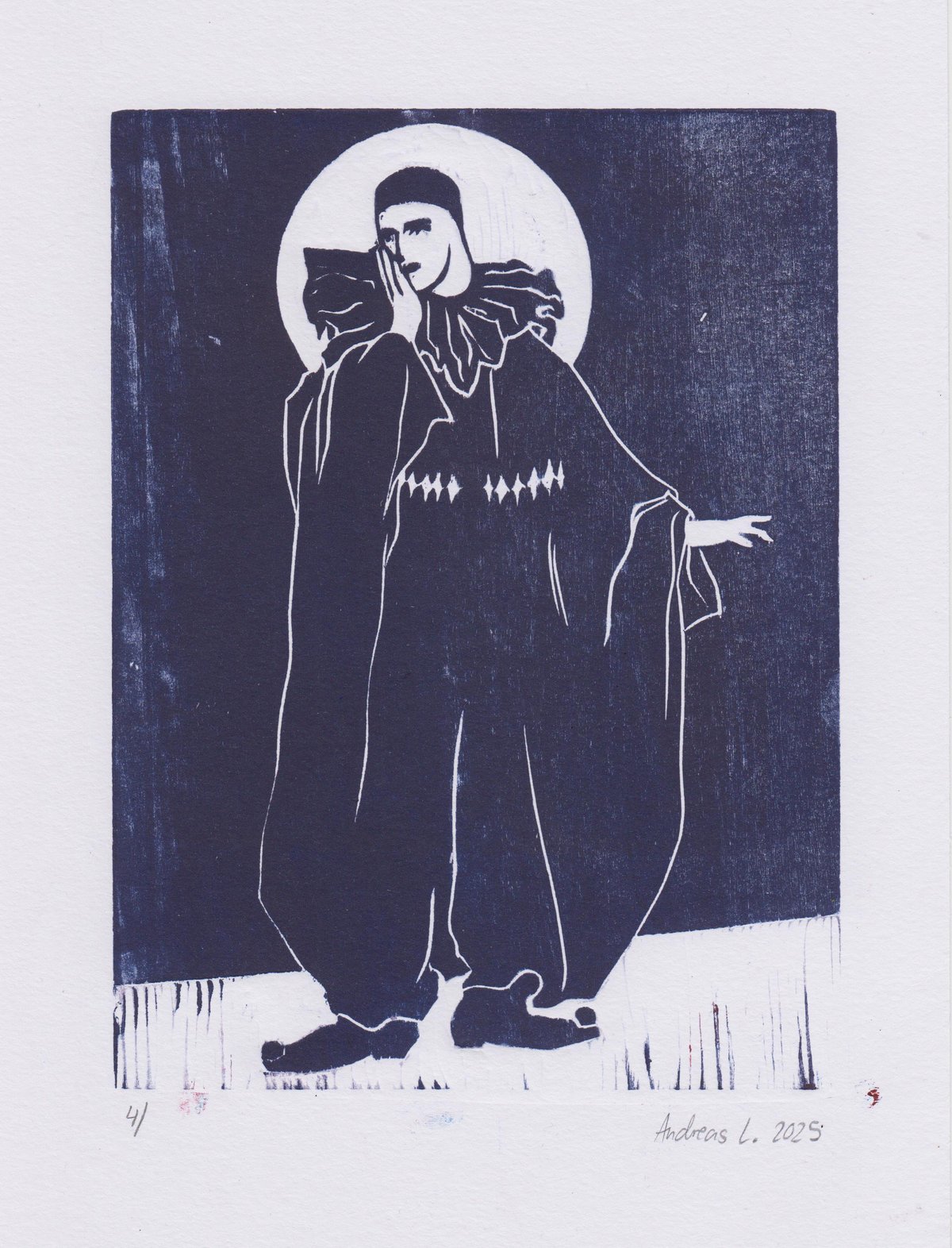 Image of Pierrot cries at the state of the world (and he is trans) - woodcut