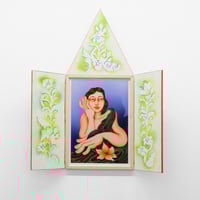 Woman Gazing at the Garden - Giclée print with hand-painted frame