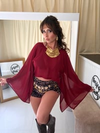Image 2 of Burgundy Chiffon Wing Sleeve Top
