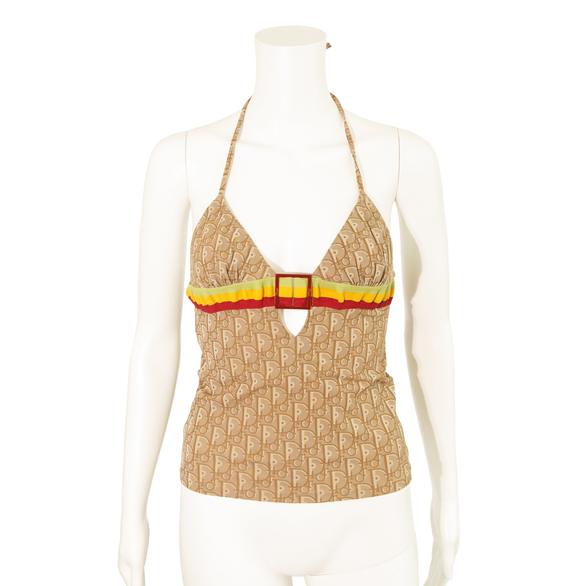 Image of Christian Dior 2004 Rasta Monogram Swim Halter Top 