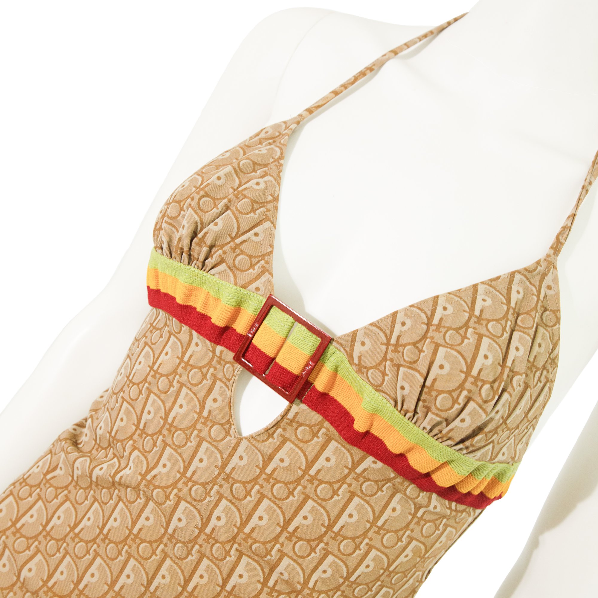 Image of Christian Dior 2004 Rasta Monogram Swim Halter Top 