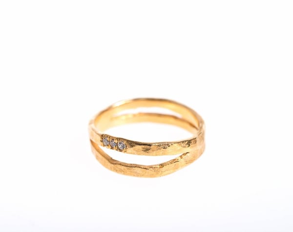 Image of Trouwring zilver geel verguld, verlovingsring op maat met 3 diamantjes, Schilde