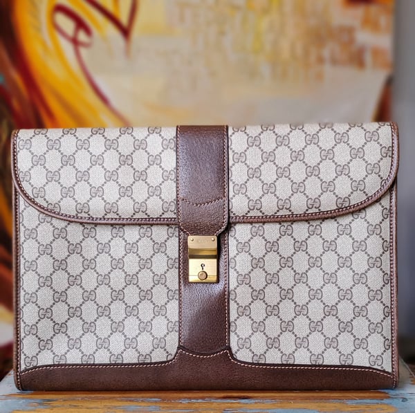 Image of Vtg Gucci Brown Monogram Portfolio Case