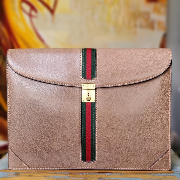 Image of Vtg Gucci Brown Leather Portfolio Case