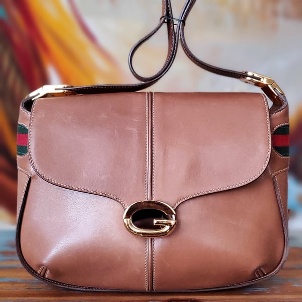 Image of Vtg Gucci Tan Saddle Leather Shoulder Bag