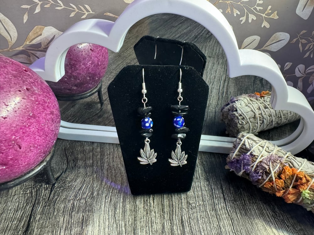 Image of Blue and Black Leaf Dangles