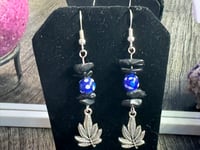 Image 1 of Blue and Black Leaf Dangles