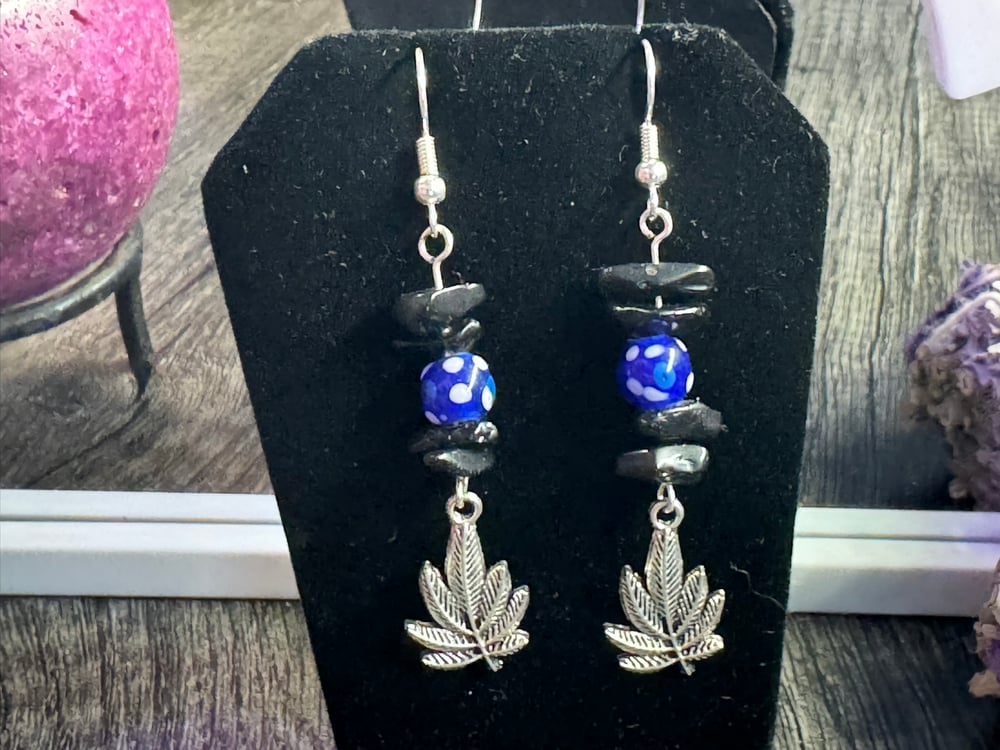 Image of Blue and Black Leaf Dangles