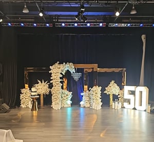 Image of Gold stainless steel backdrop frame stage design 